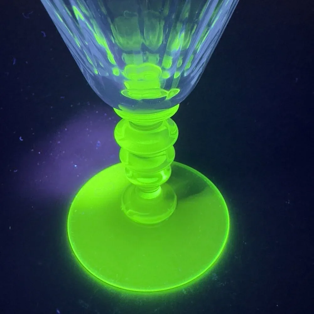 Seneca Theodule Clear Top Green Uranium Stem Optic Cut Top Goblet Cup Single VTG